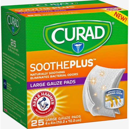 Curad SoothePlus Non-Stick Pads - 4x4 - White - 25/Box - Bandages & Wraps