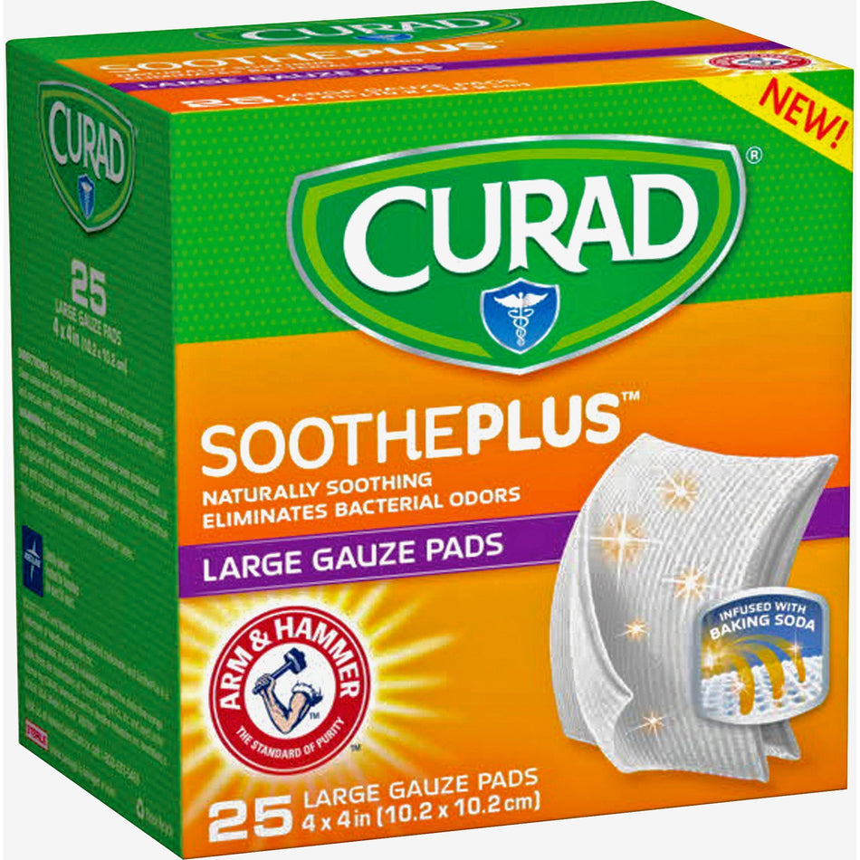 Curad SoothePlus Medium Non-stick Pads - 4" Width x 4" Length - White - 25 / Box