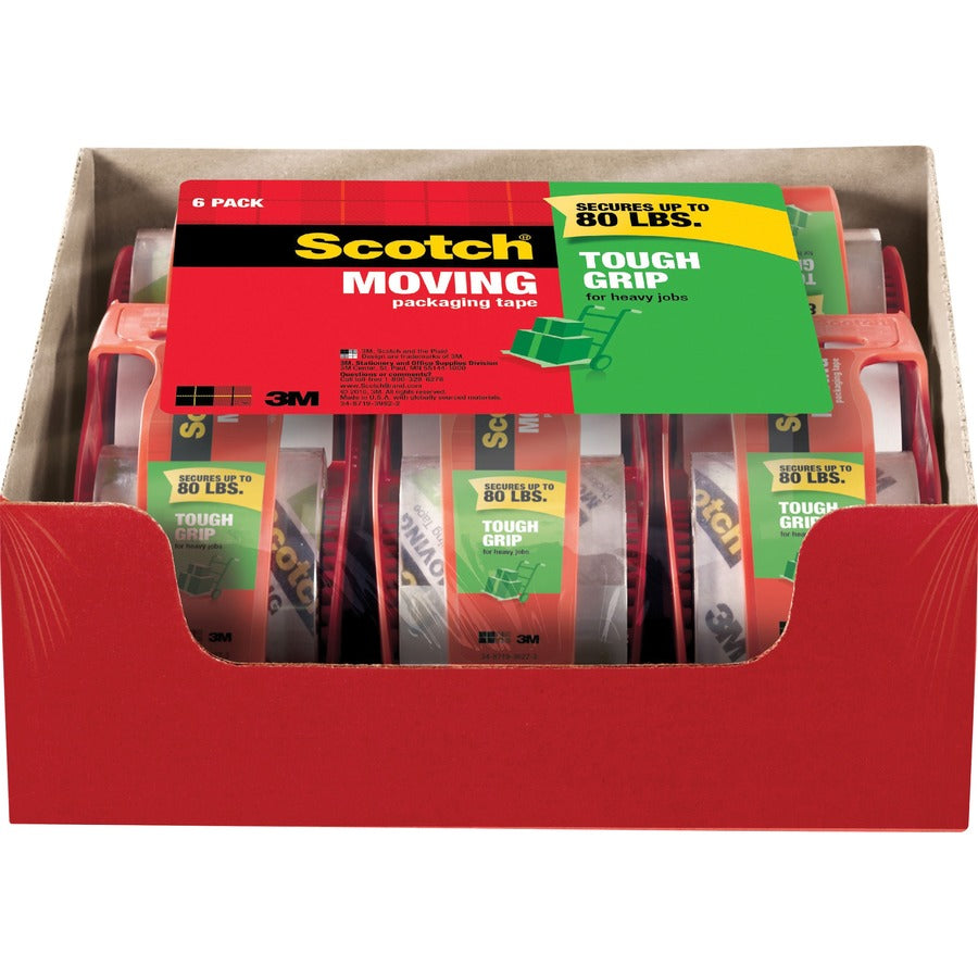 Scotch Tough Grip Moving Packaging Tape - 22.20 yd Length x 1.88" Width - Clear - Fiber - Dispenser Included - 6 / Pack
