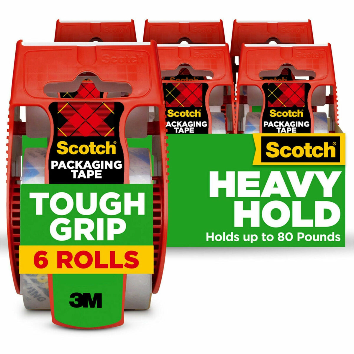Scotch Tough Grip Moving Packaging Tape - 22.20 yd Length x 1.88" Width - Clear - Fiber - Dispenser Included - 6 / Pack