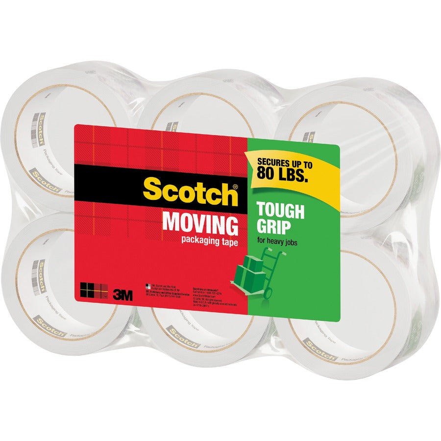 Scotch Tough Grip Moving Packaging Tape - 43.70 yd Length x 1.88" Width - Clear - Fiber - 6 / Pack