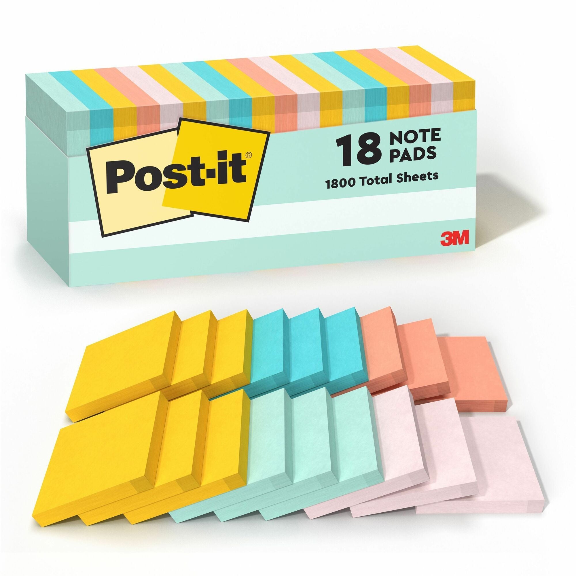 Post-it® Notes Cabinet Pack - 3" Flag/Note Width x 3" Flag/Note Length - Square - 100 Sheets per Pad - Unruled - Fresh Mint, Aqua Splash, Sunnyside, Papaya Fizz, Guava - Self-adhesive, Self-stick - 18 / Pack