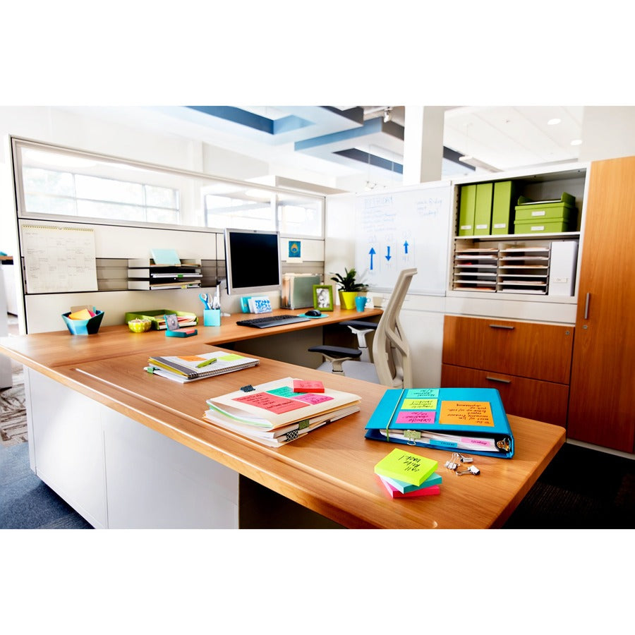 Post-it® Notes Original Notepads - Poptimistic Color Collection - 4" Flag/Note Width x 6" Flag/Note Length - Rectangle - 100 Sheets per Pad - Ruled - Power Pink, Neon Green, Aqua, Neon Orange, Guava Pink - Self-adhesive, Self-stick - 5 / Pack