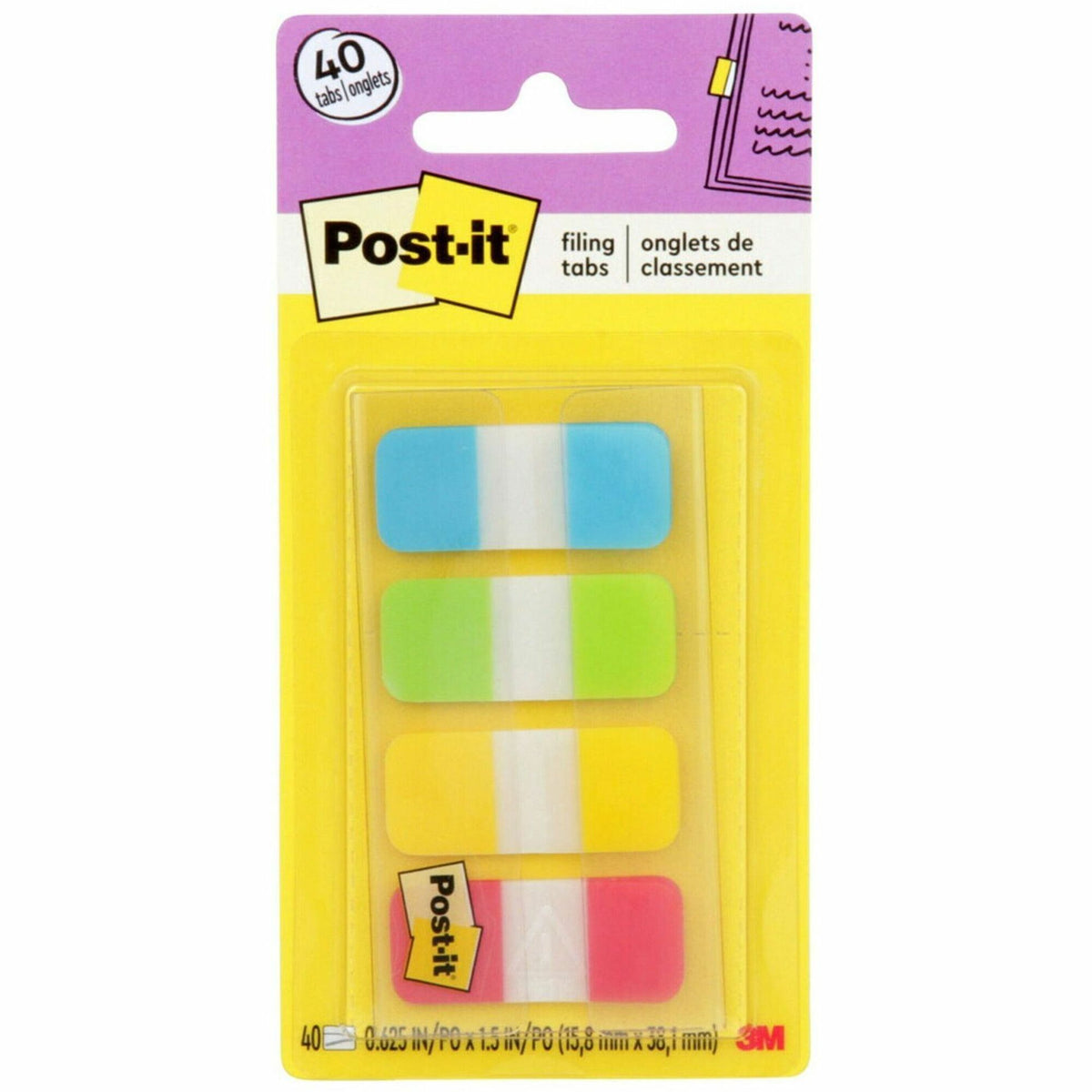 Post-it®  Easy Dispenser Tabs - 40 Tab(s) - 0.63" Tab Width - Self-adhesive - Yellow, Red, Green, Blue Tab(s) - 40 / Pack