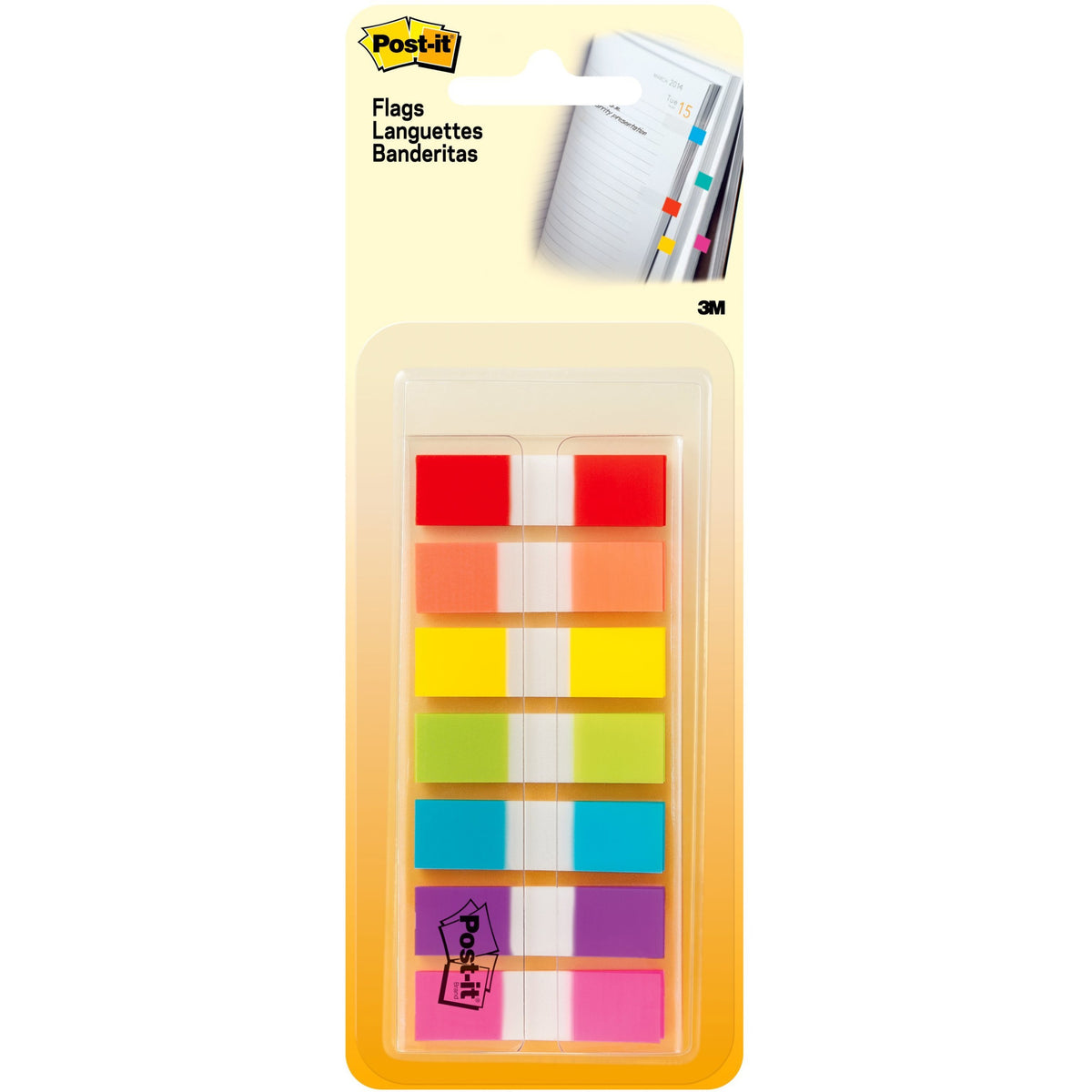 Post-it®  Flags in On-the-Go Dispenser - 1/2" Flag/Note Width x 1 3/4" Flag/Note Length - Red, Orange, Yellow, Green, Blue, Purple, Pink - Self-stick - 189 / Pack