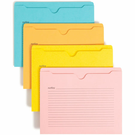 Smead Straight Tab Cut Letter Recycled File Jacket - 8 1/2" x 11" - 2 Plys - Aqua, Goldenrod, Pink, Yellow - Preprinted - 10% Recycled - 12 / Pack