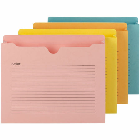 Smead Straight Tab Cut Letter Recycled File Jacket - 8 1/2" x 11" - 2" Expansion - 2 Plys - Aqua, Goldenrod, Pink, Yellow - Preprinted - 10% Recycled - 12 / Pack