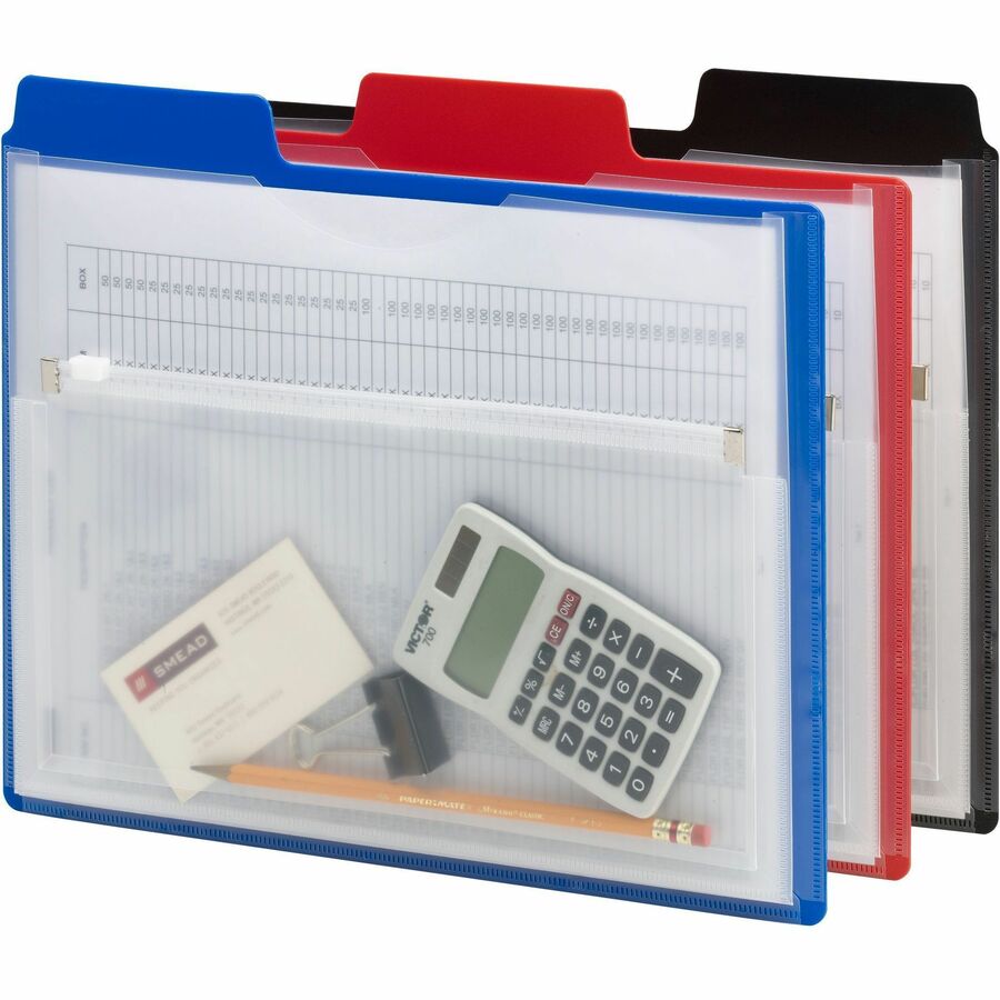 Smead 1/3 Tab Cut Letter Organizer Folder - 8 1/2" x 11" - 1/2" Expansion - 1 Pocket(s) - Blue, Red, Black - Water Proof - 3 / Pack