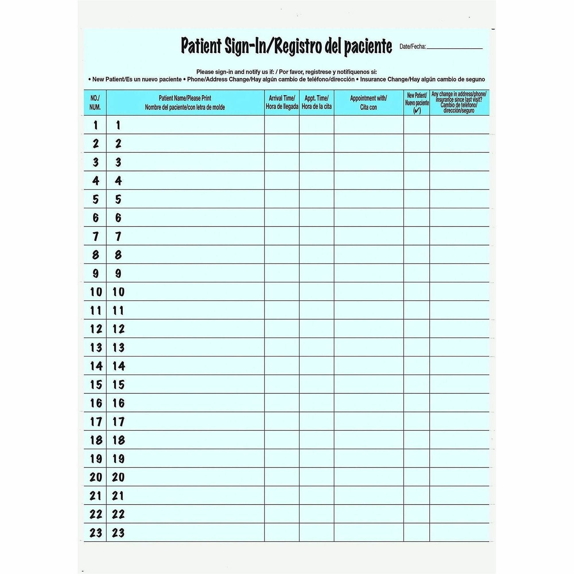 Tabbies Patient Sign-in Label Forms - Letter - 8.50" x 11" Sheet Size - Blue Sheet(s) - 125 / Pack