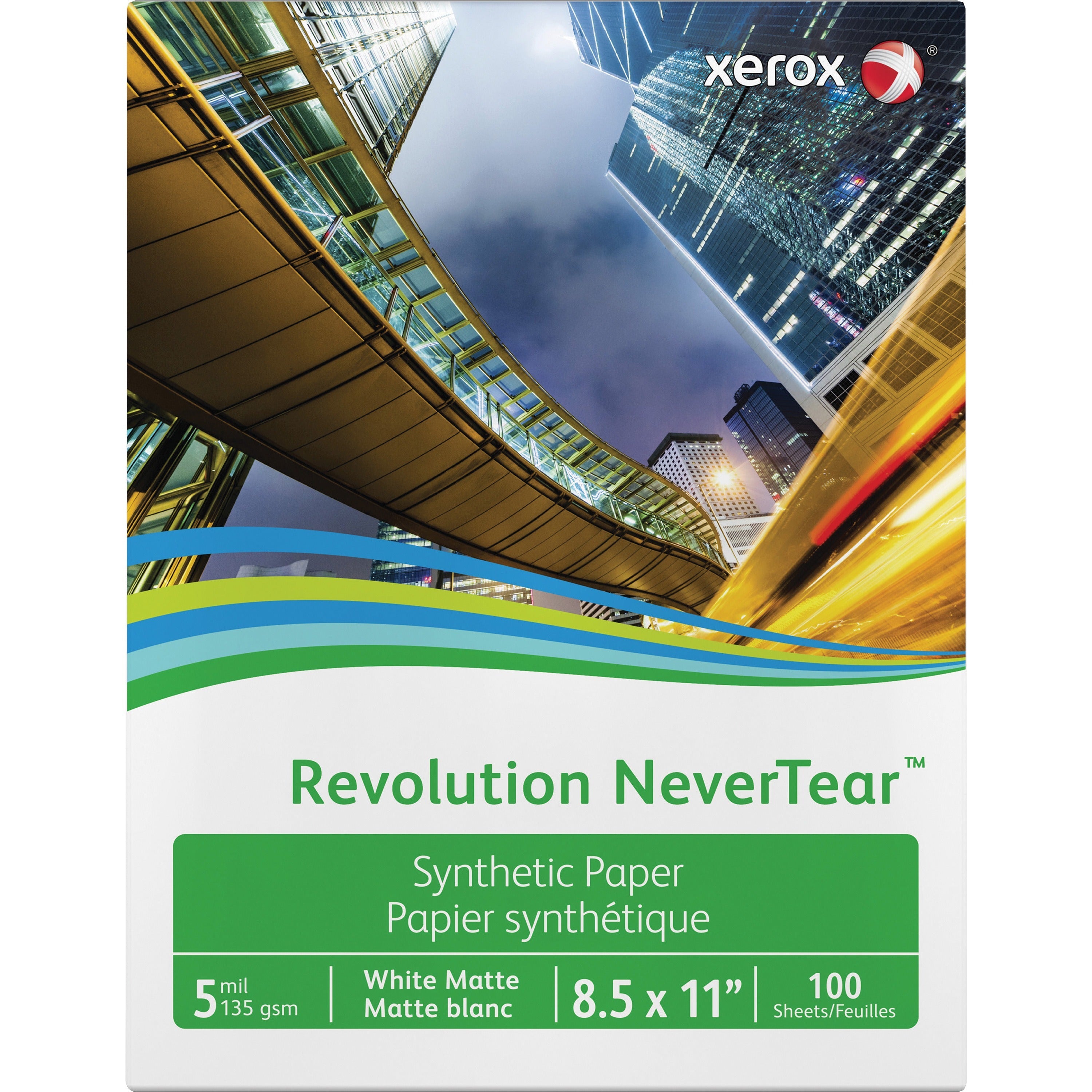 Xerox Revolution NeverTear Synthetic Paper - White - 94 Brightness - Letter - 8 1/2" x 11" - 135 g/m&#178; Grammage - Matte - Weather Resistant, Chemical Resistant - White - 100 / Pack