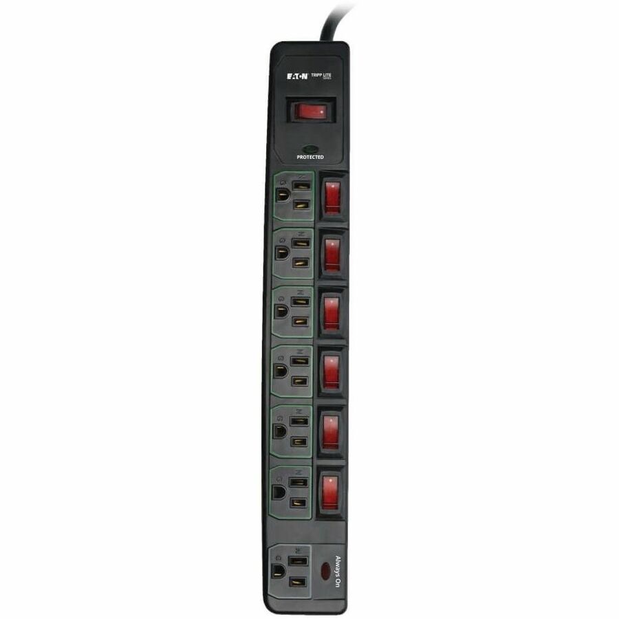 Tripp Lite series TLP76MSGB ECO-Surge 7-Outlet Surge Protector - 7 x NEMA 5-15R - 1800 VA - 1080 J - 120 V AC Input - 120 V AC Output - 6 ft