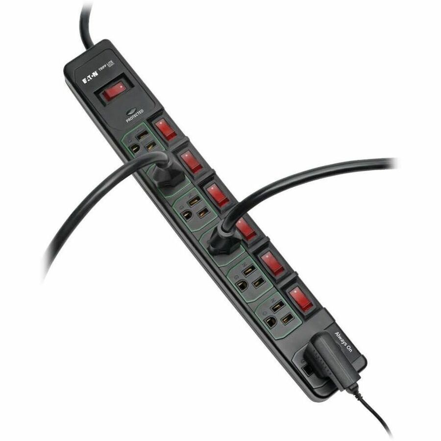 Tripp Lite series TLP76MSGB ECO-Surge 7-Outlet Surge Protector - 7 x NEMA 5-15R - 1800 VA - 1080 J - 120 V AC Input - 120 V AC Output - 6 ft