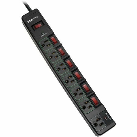 Tripp Lite series TLP76MSGB ECO-Surge 7-Outlet Surge Protector - 7 x NEMA 5-15R - 1800 VA - 1080 J - 120 V AC Input - 120 V AC Output - 6 ft
