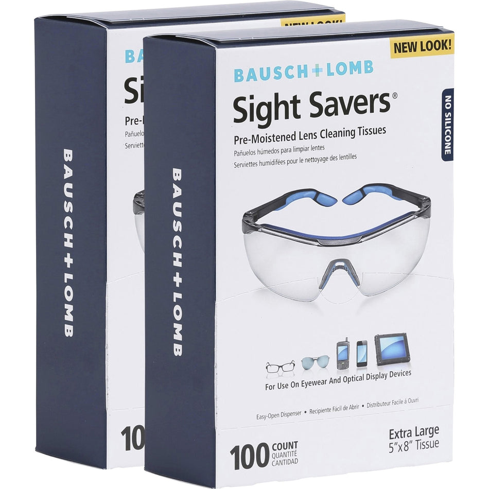 Bausch + Lomb Sight Savers Lens Cleaning Tissues - For Eyeglasses, Monitor, Camera Lens, Binocular - Anti-fog, Anti-static, Pre-moistened, Silicone-free, Individually Wrapped - Multi - 100/Box - 2 / Bundle