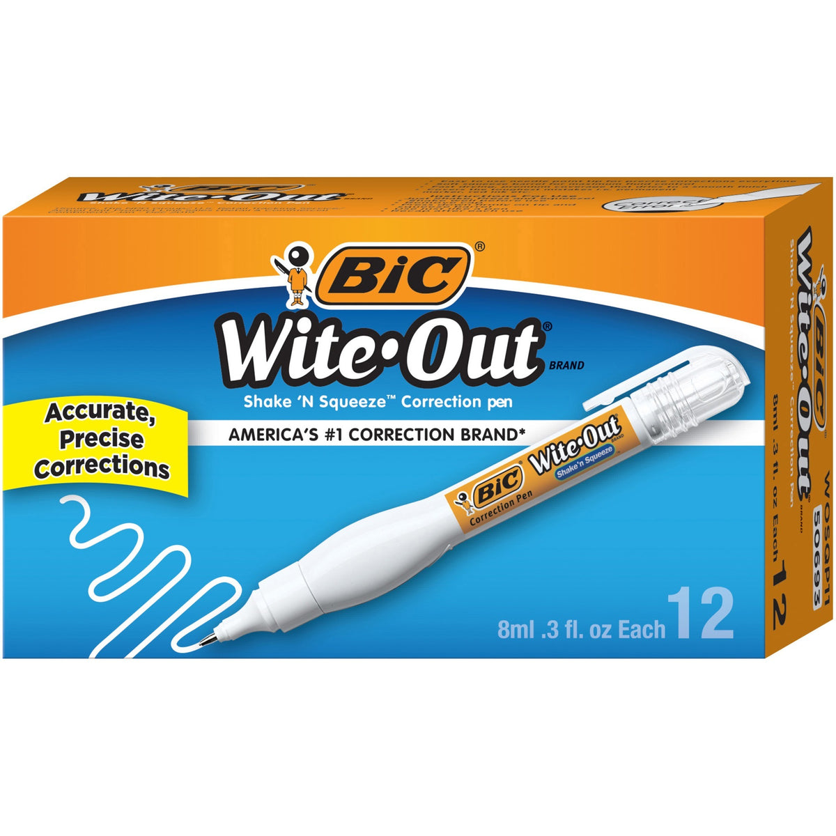 Wite-Out Shake 'N Squeeze Correction Pen - Pen Applicator - 8 mL - White - Fast-drying - 12 / Box