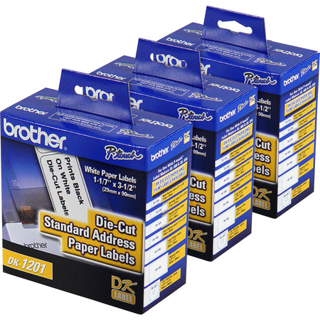 Brother Standard Address Paper Labels - 3 9/64" Width x 1 9/64" Length - Direct Thermal - White - Paper - Die-cut - 400 / Roll - 3 / Box