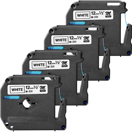 P-touch P-touch Nonlaminated M Series Tape Cartridge - 1/2" Width - Direct Thermal - White - Non-laminated, Self-adhesive - 4 / Bundle