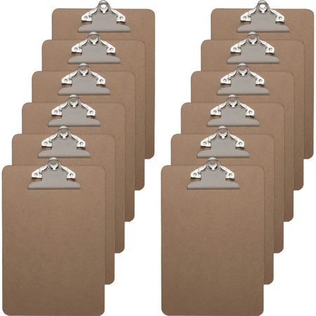 Business Source Mini Clipboard with Standard Metal Clip - Standard - 6" x 9" Sheet Size - Hardboard - Brown - 12 / Box