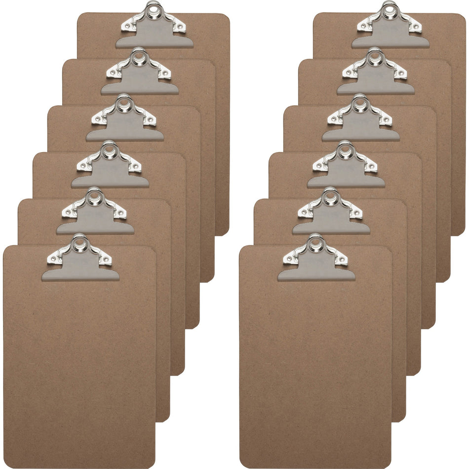 Business Source Mini Clipboard with Standard Metal Clip - Standard - 6" x 9" Sheet Size - Hardboard - Brown - 12 / Box