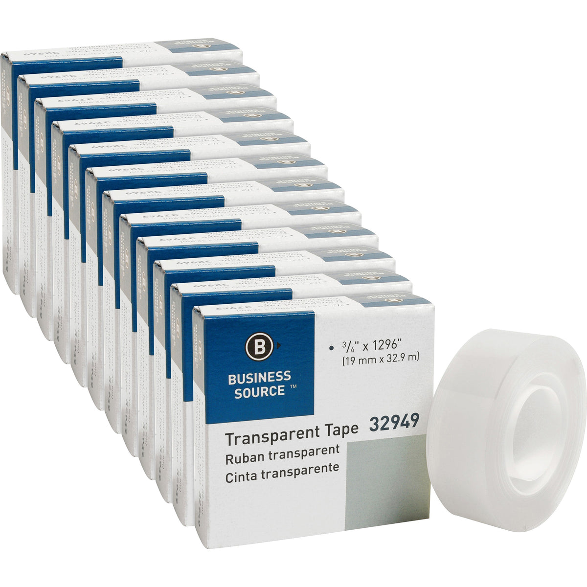 Business Source All-purpose Transparent Tape - 36 yd Length x 0.75" Width - 1" Core - Clear - For Sealing, Mending - 12 / Pack