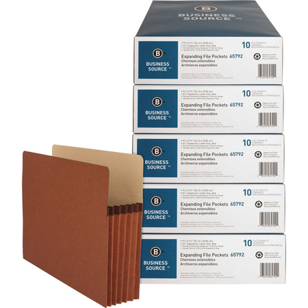 Business Source Letter Recycled File Pocket - 8 1/2" x 11" - 1200 Sheets Capacity - 5 1/4" Expansion - Redrope - Sturdy - 30% Recycled - 10/Box - 5 / Carton