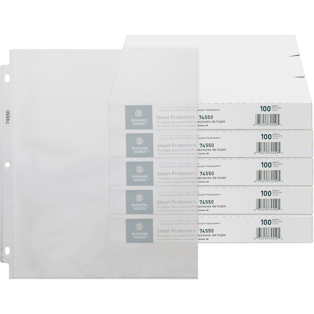 Business Source Top-Loading Poly Sheet Protectors - 3.2 mil Thickness - For Letter 8 1/2" x 11" Sheet - 3 x Holes - Ring Binder - Rectangular - Clear - Polypropylene - 100/Box - 5 / Carton