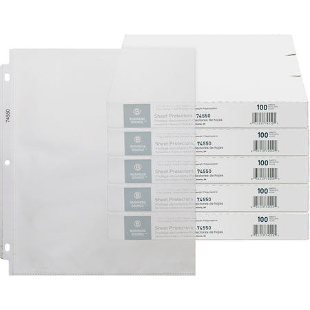 Business Source Top-Loading Poly Sheet Protectors - 3.2 mil Thickness - For Letter 8 1/2" x 11" Sheet - 3 x Holes - Ring Binder - Rectangular - Clear - Polypropylene - 100/Box - 5 / Carton