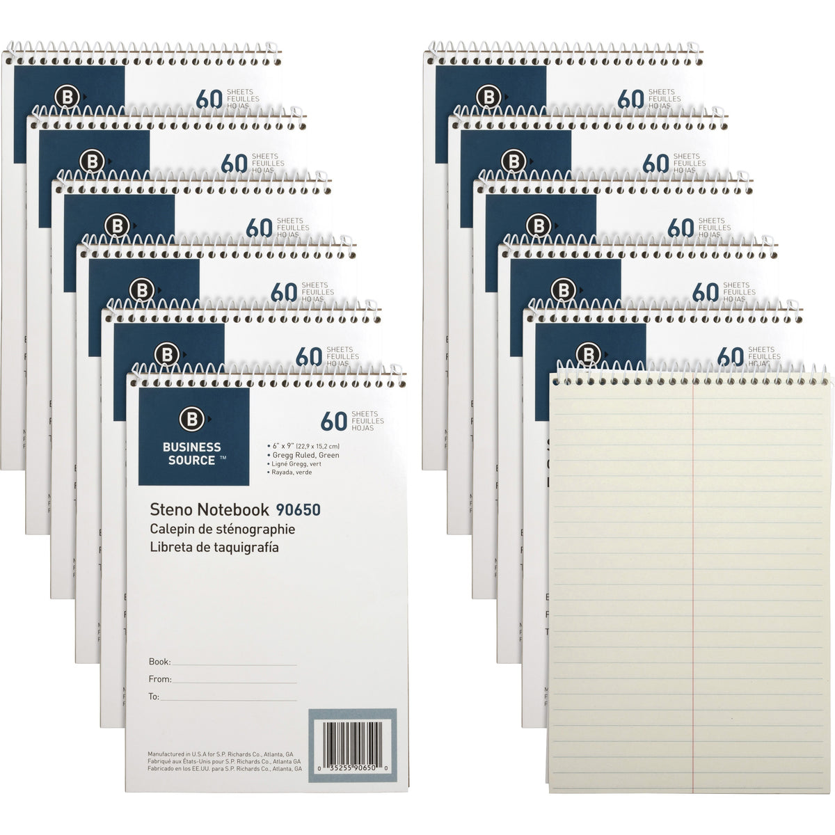 Business Source Steno Notebooks - 60 Sheets - Coilock - Gregg Ruled Front Ruling - 6" x 9" Sheet Size - Green Tint Paper - Stiff-back, Sturdy - 12 / Pack