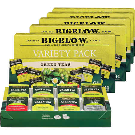 Bigelow Assorted Flavor Tray Pack Green Tea Bag - Green Tea - 64/Box - 6 / Carton