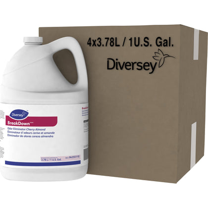 Diversey BreakDown Odor Eliminator - Concentrate - 128 fl oz (4 quart) - Cherry Almond Scent - Red - 4 / Carton