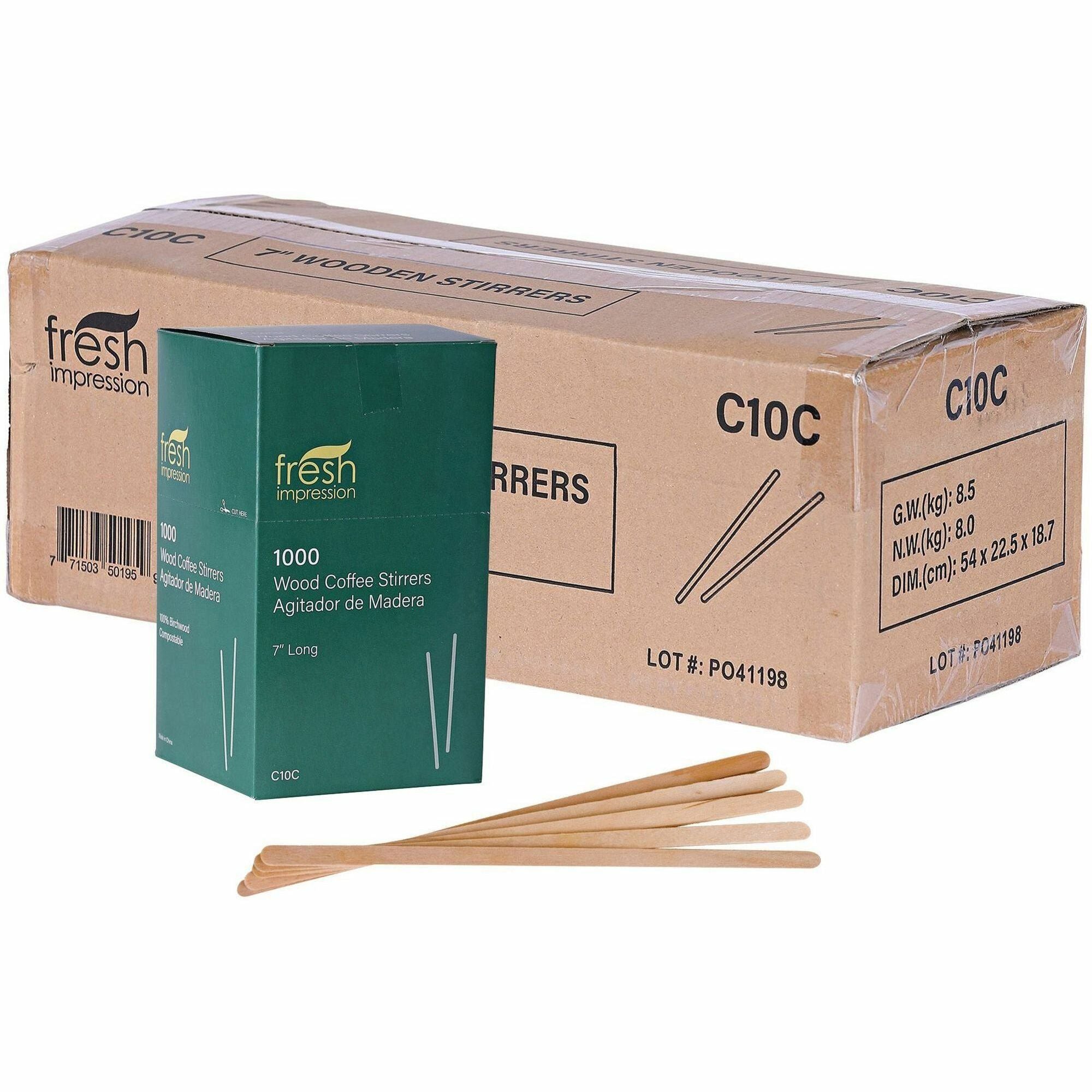 Eco-Products 7" Wooden Stir Sticks - 7" Length - Wood - Woodgrain - 1000/Pack - 10 / Carton