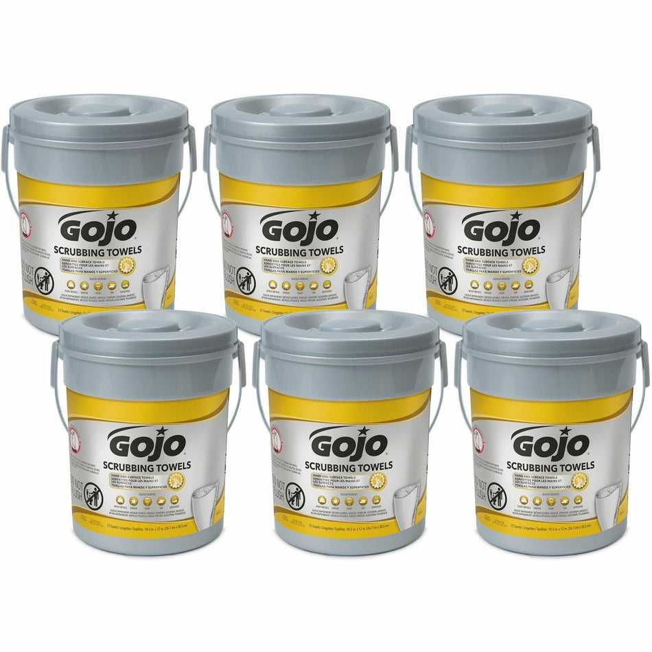 Gojo® Scrubbing Towels - 10.50" Width x 13" Length - White - 72/Tub - 6 / Carton