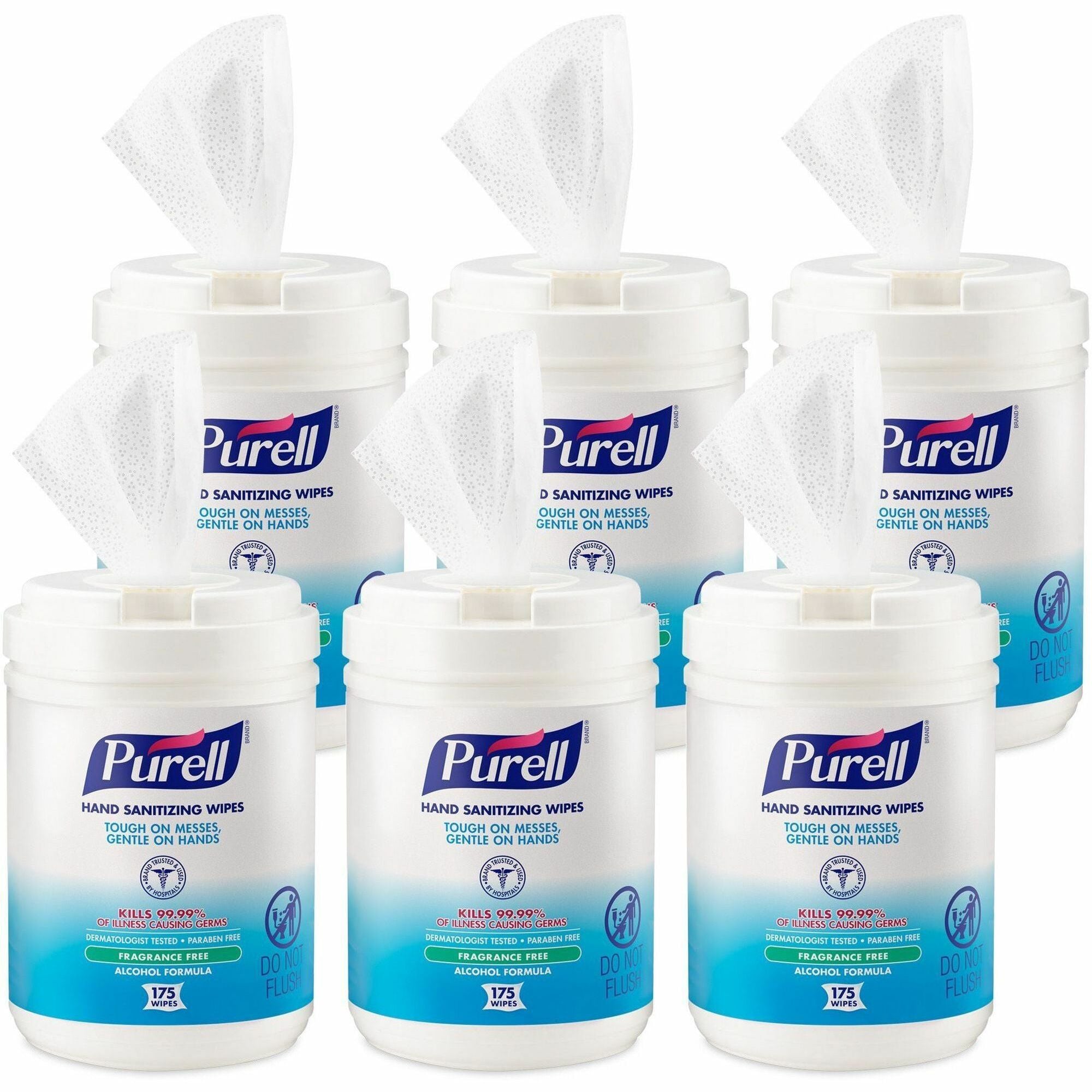 PURELL® Alcohol Hand Sanitizing Wipes - 6" Width x 7" Length - White - 175/Tub - 6 / Carton