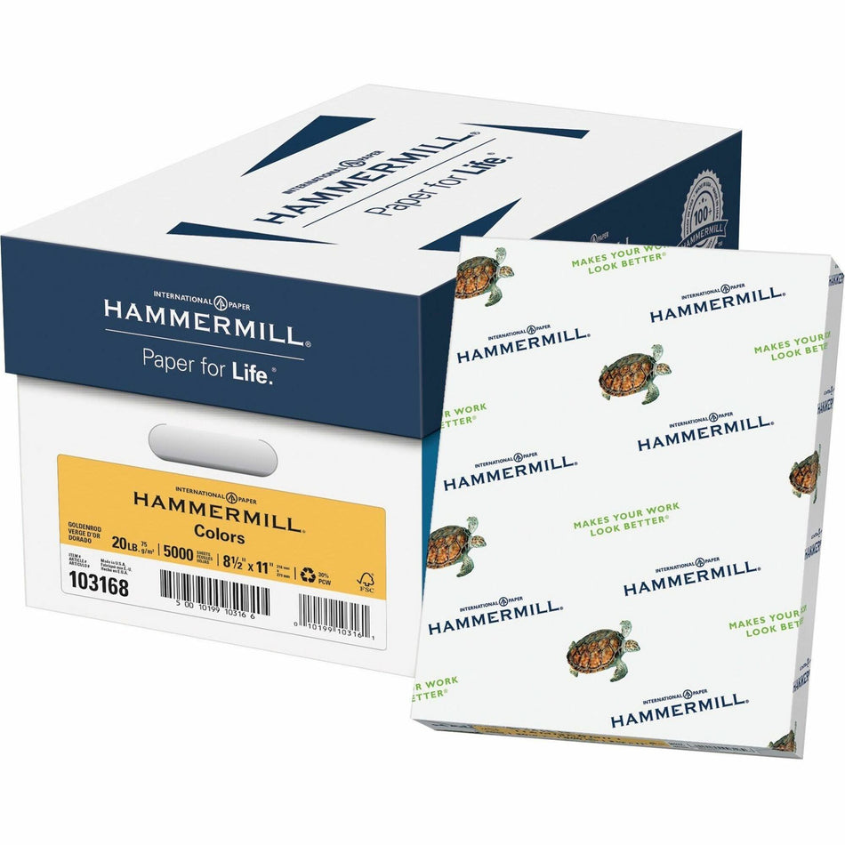 Hammermill Colors Recycled Copy Paper - Gold - Letter - 8 1/2" x 11" - 20 lb Basis Weight - Smooth - Jam-free, Archival-safe, Acid-free - Gold - 500 Sheets per Ream - 10 / Carton