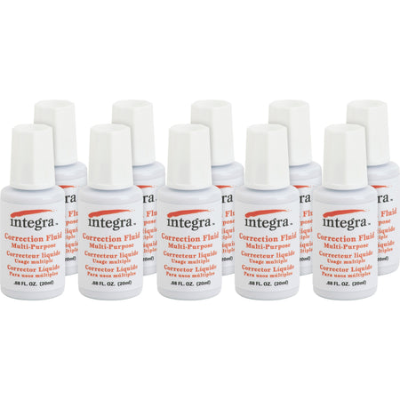 Integra Multipurpose Correction Fluid - Brush Applicator - 22 mL - White - 10 / Box