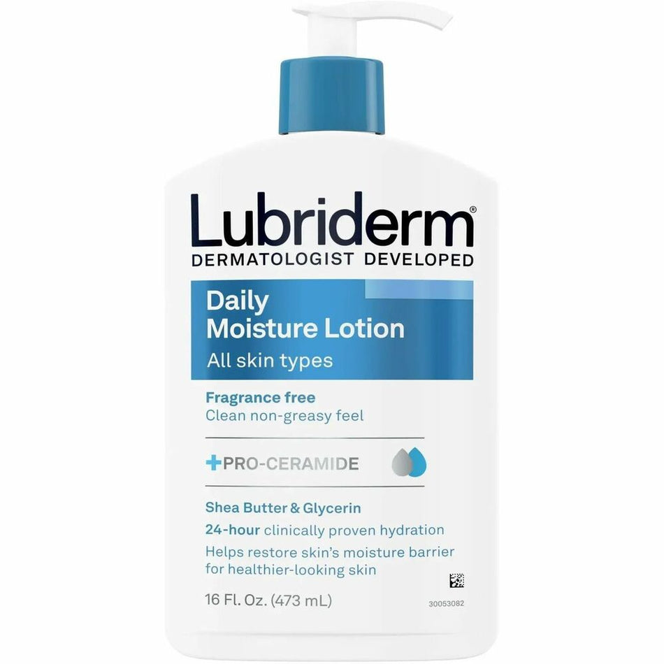Lubriderm Daily Moisture Lotion Fragrance-Free - Lotion - 16 fl oz - For Dry Skin - Applicable on Body - Body, Face - Moisturising, Fragrance-free, Absorbs Quickly, Lightweight, Paraben-free, Phthalates-free, Dye-free - 12 / Carton