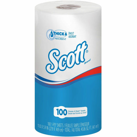 Scott Kitchen Roll Towels - 1 Ply - 102 Sheets/Roll - 1 4/5" Core - White - Paper - 24 / Carton