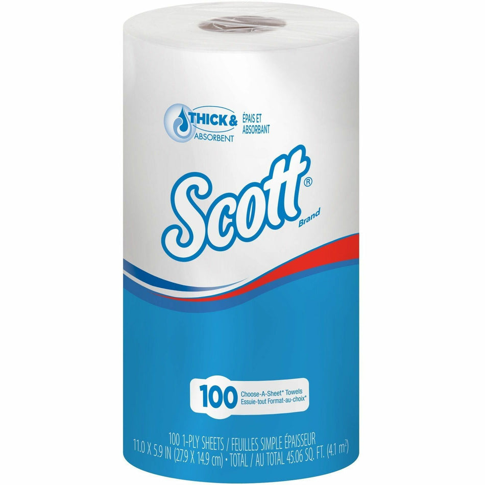 Scott Kitchen Roll Towels - 1 Ply - 102 Sheets/Roll - 1 4/5" Core - White - Paper - 24 / Carton