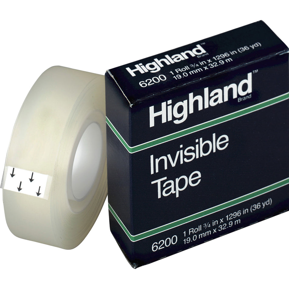Highland Matte-finish Invisible Tape - 36 yd Length x 0.75" Width - 1" Core - Matte - Clear - For Mending, Holding, Splicing - 12 / Pack
