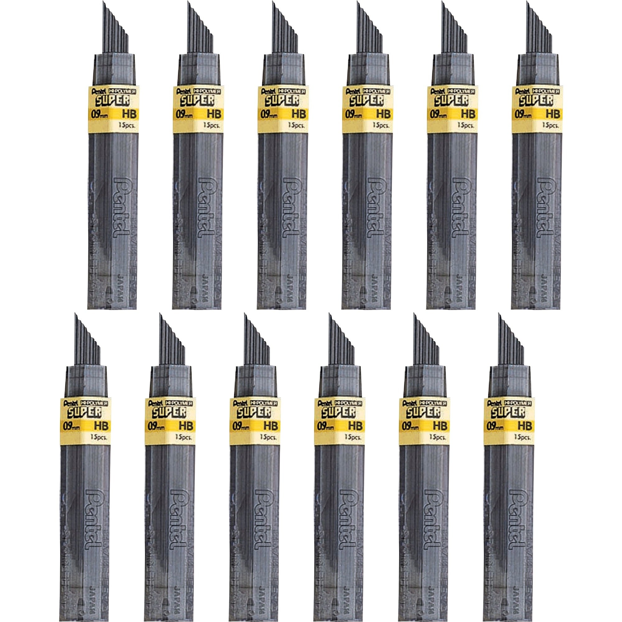 Pentel Super Hi-Polymer 0.9mm HB Black Leads - Bold Point - 15/Tube - Refills