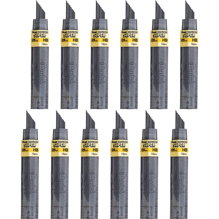 Pentel Super Hi-Polymer 0.9mm HB Black Leads - Bold Point - 15/Tube - Refills