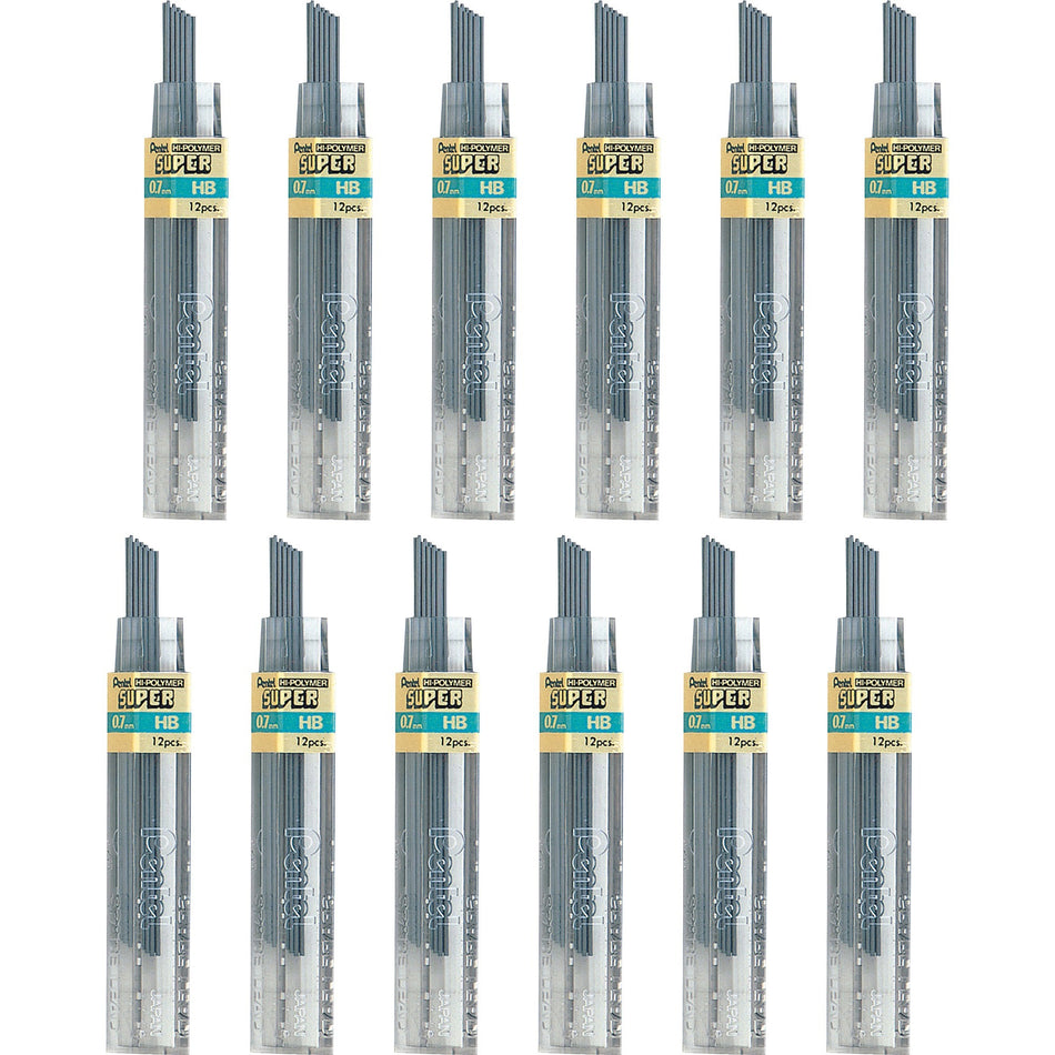 Pentel Super Hi-Polymer Leads - 0.7 mm , Medium Point - HB - Black Lead - 12/Tube - 12 / Box