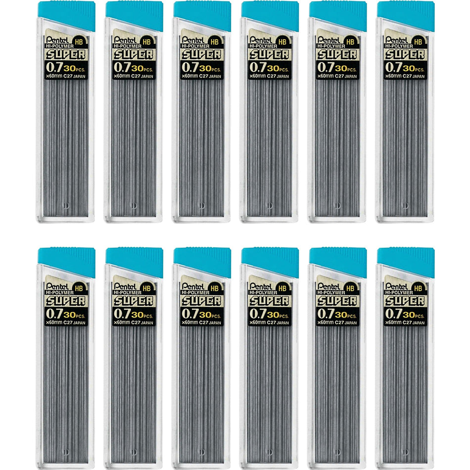 Pentel Super Hi-Polymer Leads - 0.7 mm , Medium Point - HB - Black Lead - 30/Tube - 12 / Box