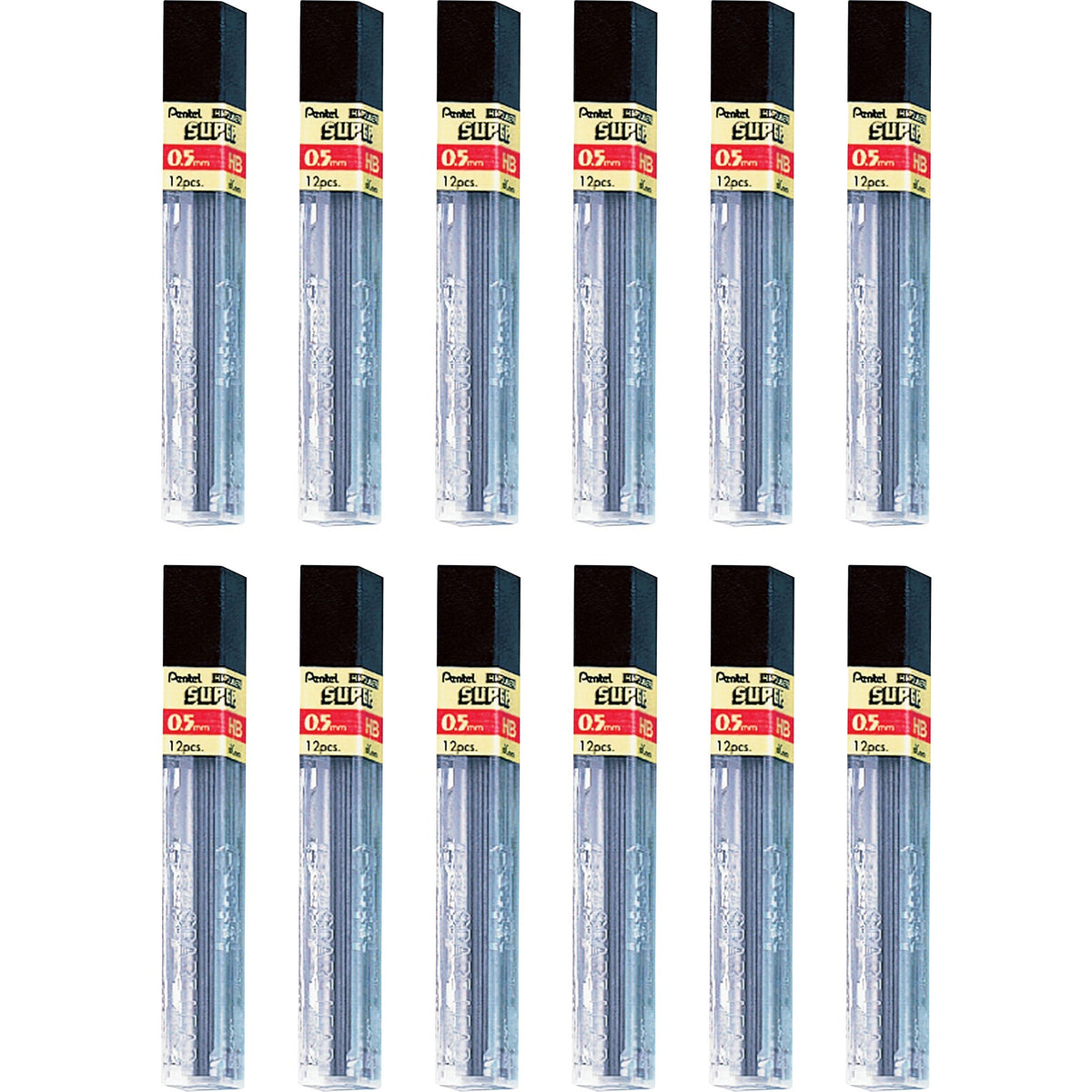 Pentel Super Hi-Polymer 0.5mm Fine Point HB Black Leads - 12/Tube - Refills