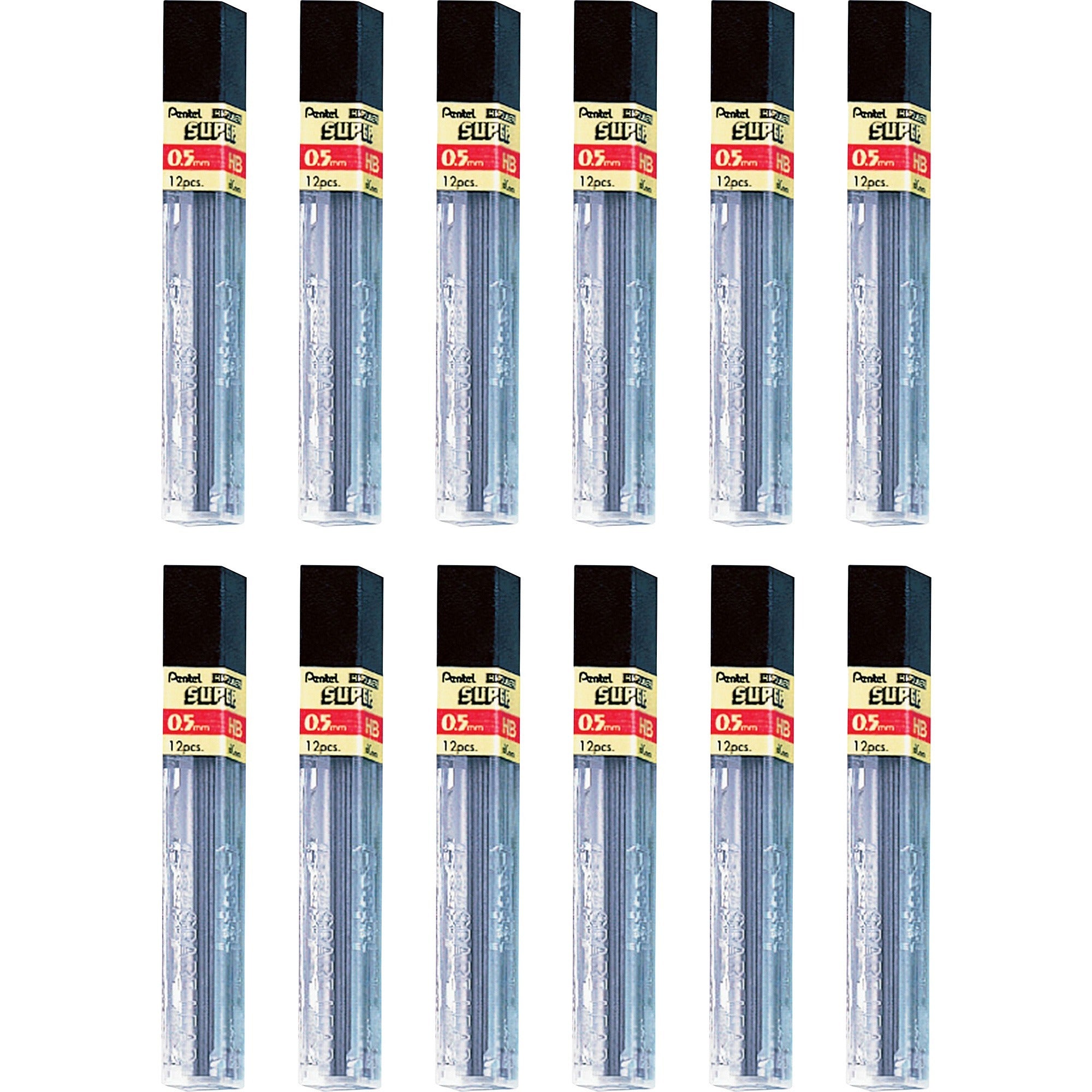 Pentel Super Hi-Polymer 0.5mm Fine Point HB Black Leads - 12/Tube - Refills