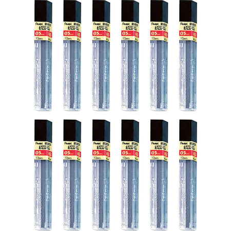 Pentel Super Hi-Polymer 0.5mm Fine Point HB Black Leads - 12/Tube - Refills
