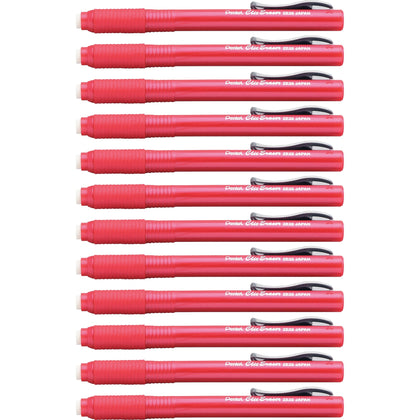 Pentel Clic Eraser: Red Barrel Pen - Refillable Retractable - 12/Box - Erasers
