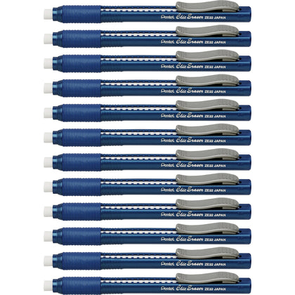 Pentel Clic Eraser: Blue Barrel Pen - Refillable Retractable - 12/Box - Erasers