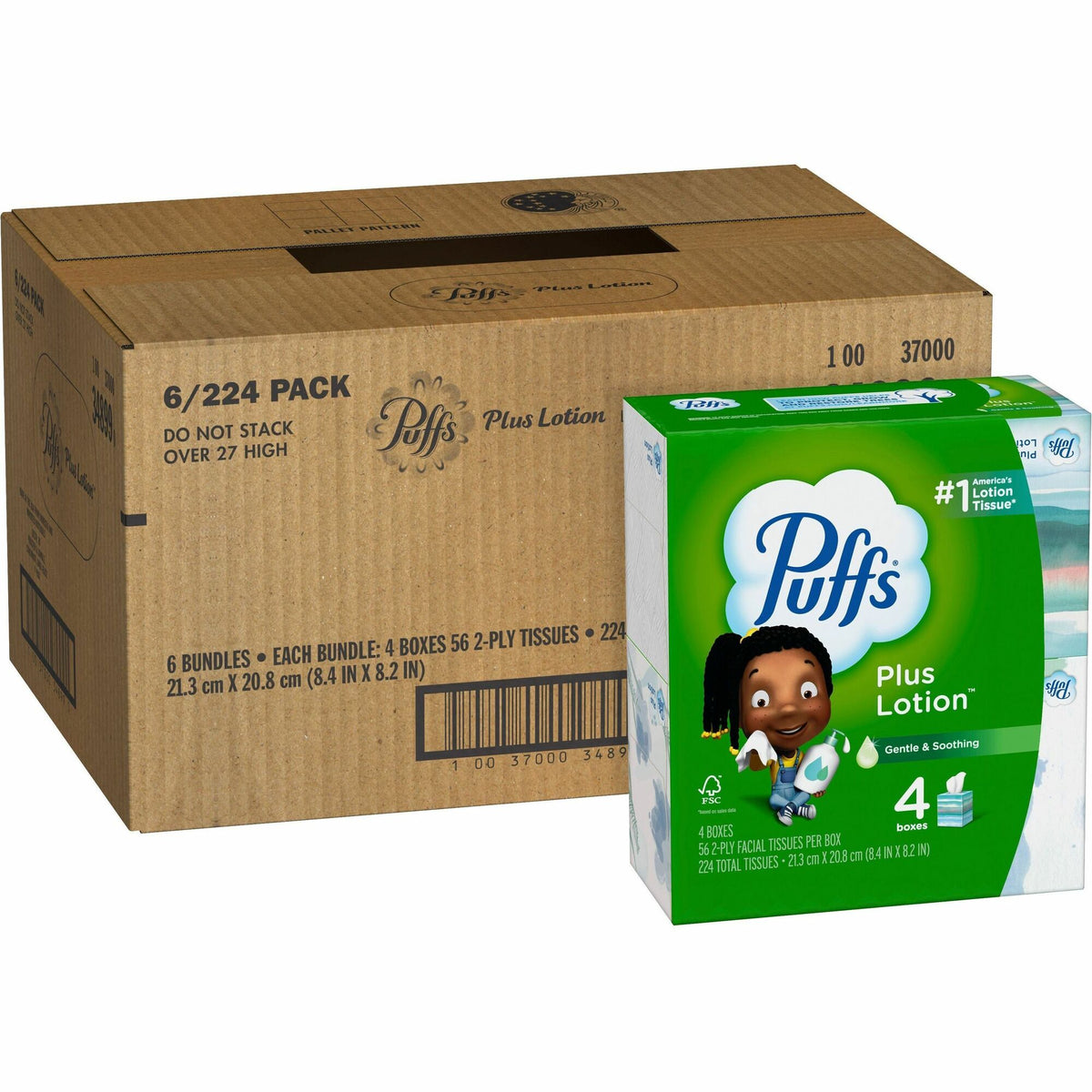 Puffs Plus Lotion Facial Tissues - 2 Ply - WhiteBox - 56/Box - 24 / Carton
