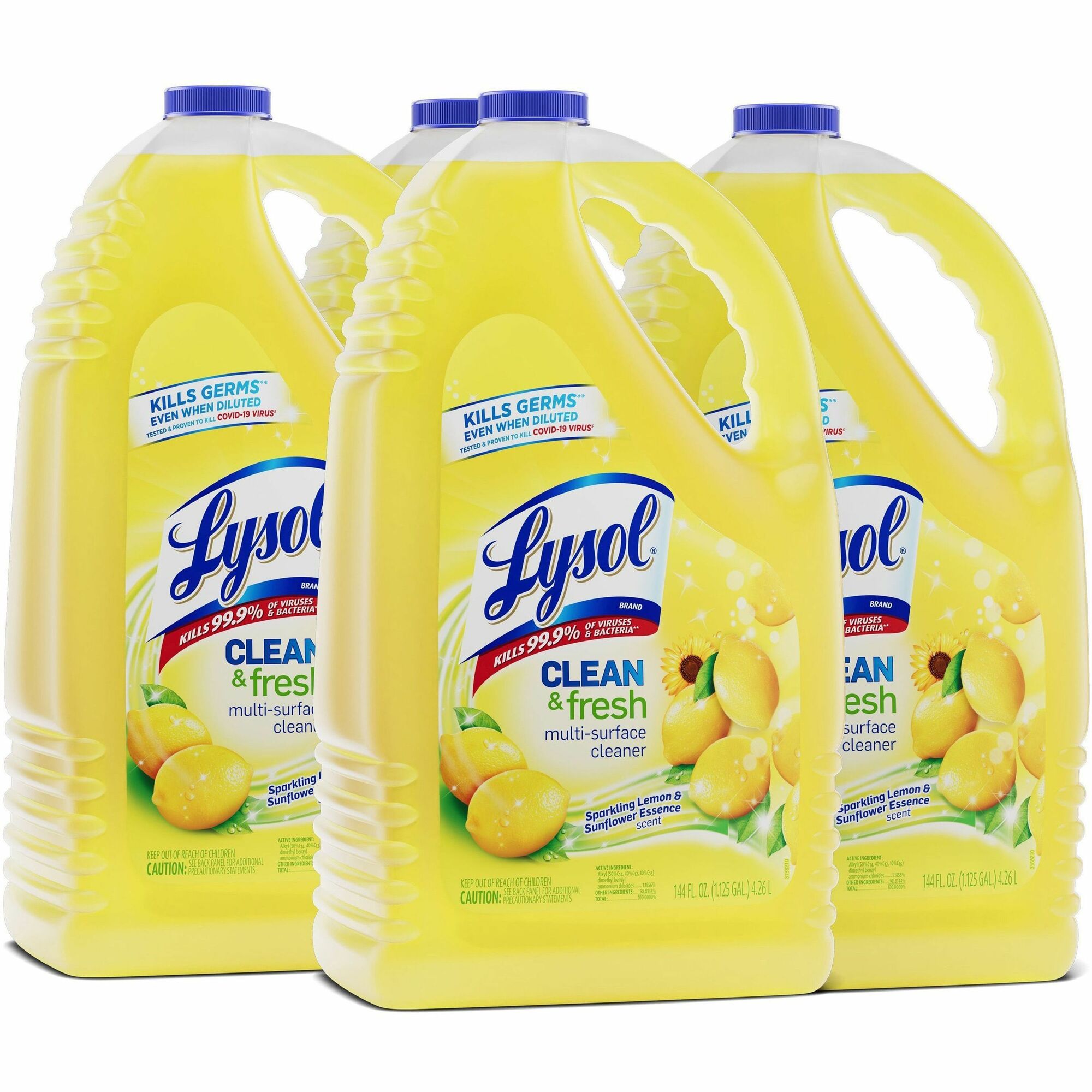 Lysol Clean/Fresh Lemon Cleaner - For Multi Surface - 144 fl oz (4.5 quart) - Clean & Fresh Lemon Scent - Recommended For: Stain Remover - Disinfectant, Long Lasting, Antibacterial - Yellow - 4 / Carton